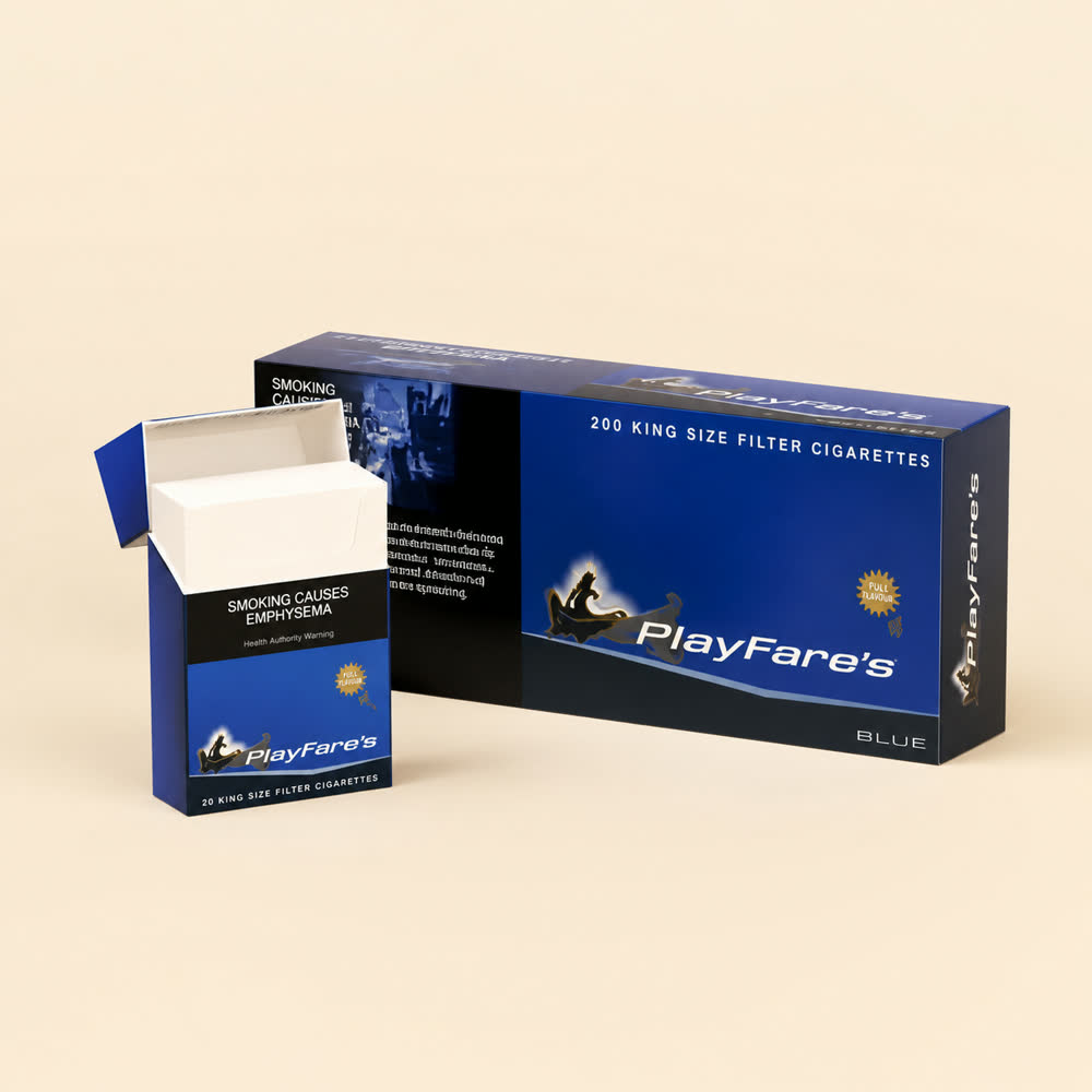 Playfare's Full Flavour cigarette carton — demonstration product image